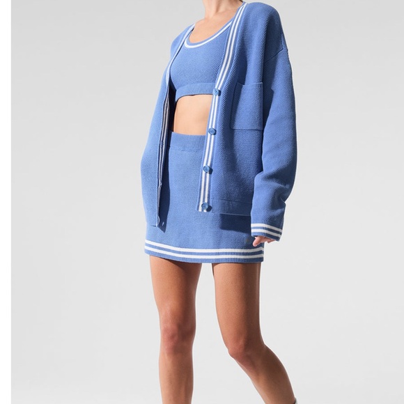 ALO Tennis Club Knit Cardigan 
& Skort. Crystal Clear Blue/White and Skirt Set - Picture 1 of 12